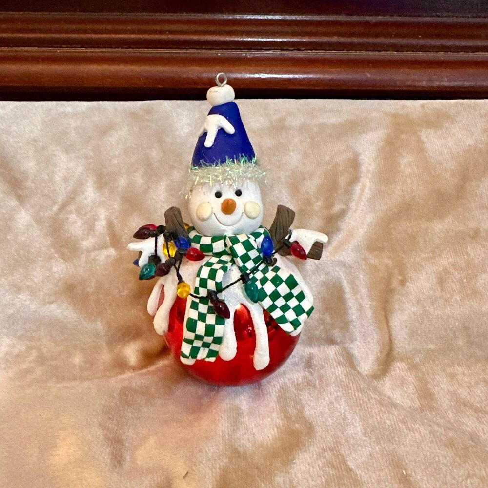 Vintage Festive Polymer Clay Snowman Christmas Ornament
